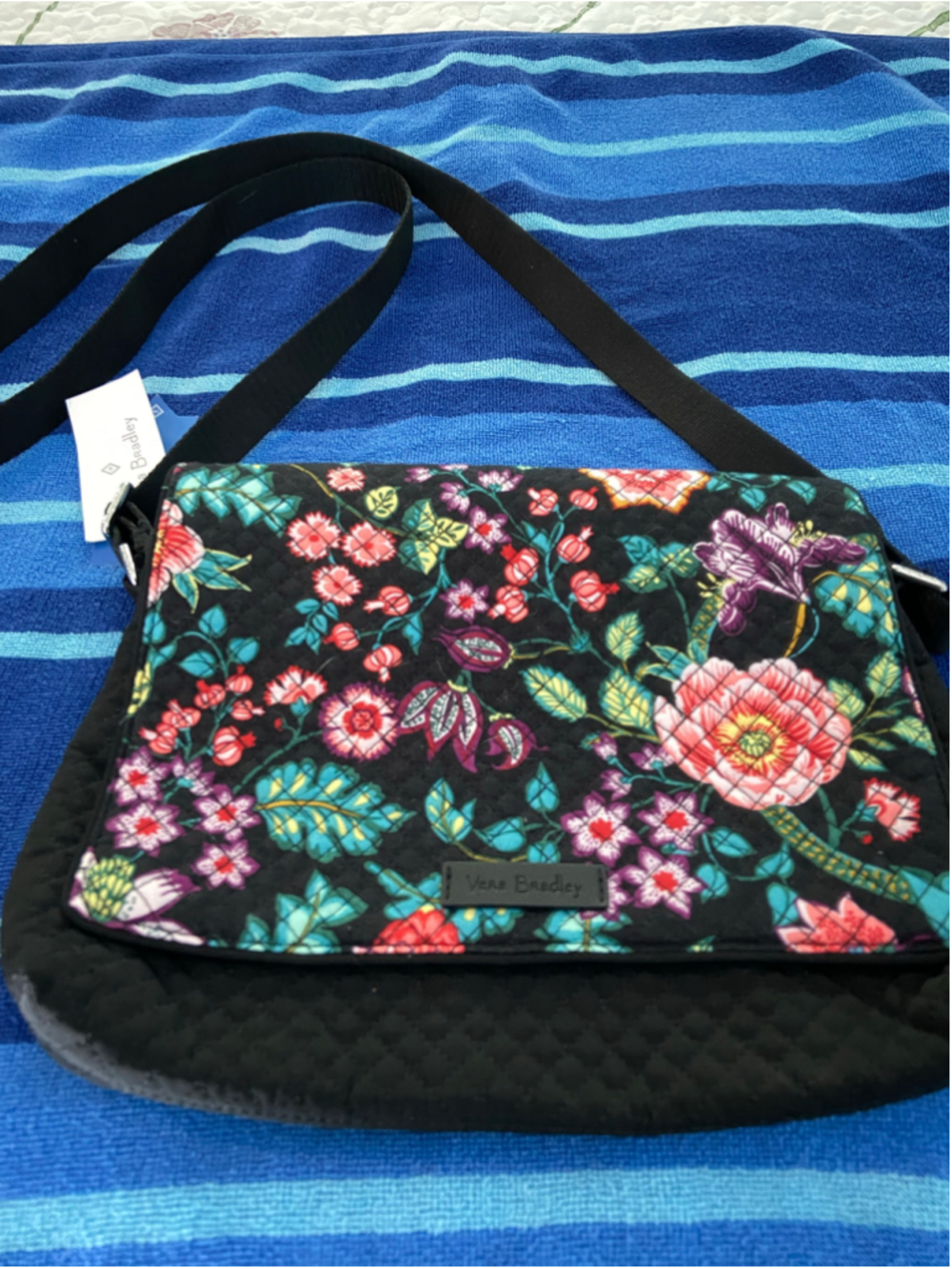 Vera Bradley black with floral print handbag with inside zipper, New w/ $88 tags